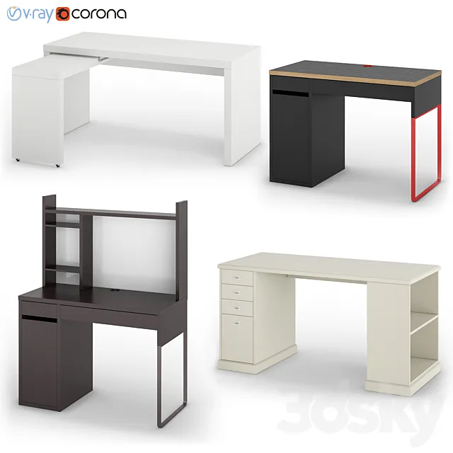 Set of desks IKEA set 2 3DSMax File