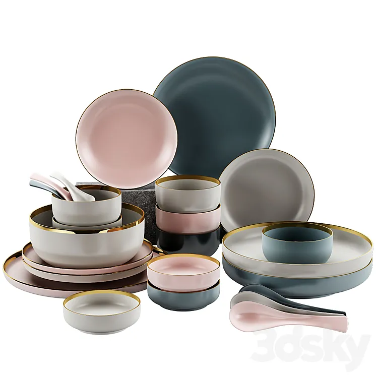 set of dishes 3DS Max