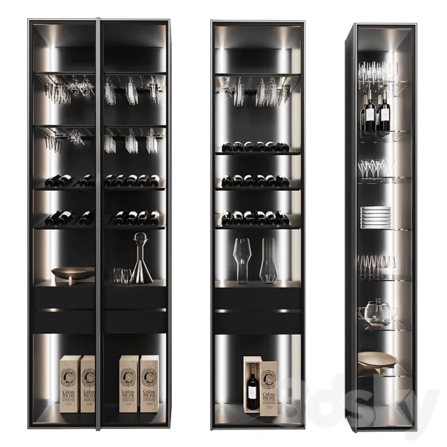 Set of display cases of different widths_1 3ds Max