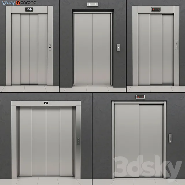 Set of doors for elevators Kone 3DS Max Model