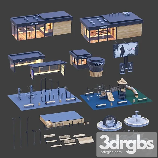 Set Of Elements Of Urban Style 3dsmax Download