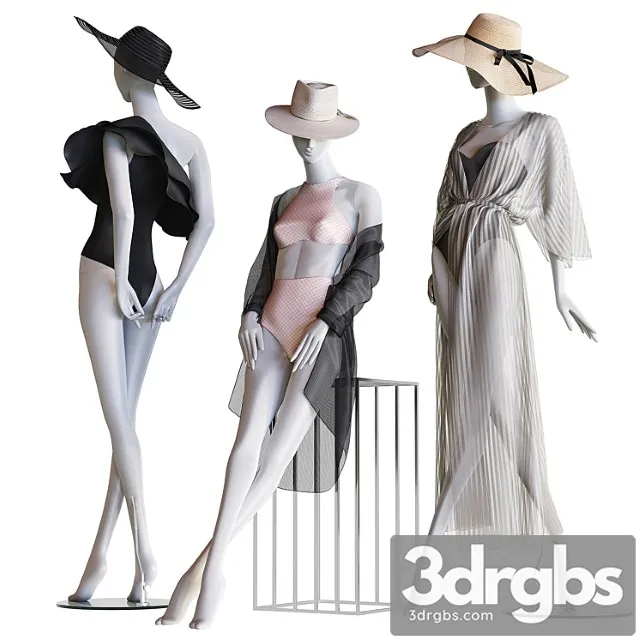 Set of female beachwear on mannequins