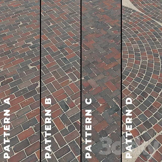 Set of four textures of old brick paving stones 7320 3ds Max