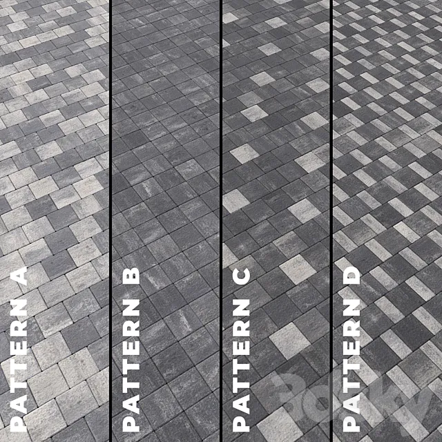 Set of four types of gray paving stones with texture 6290 3ds Max