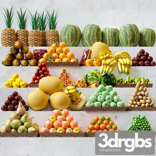 Set of fruits vegetables in the market 3. fruits vegetables 3dsmax Download
