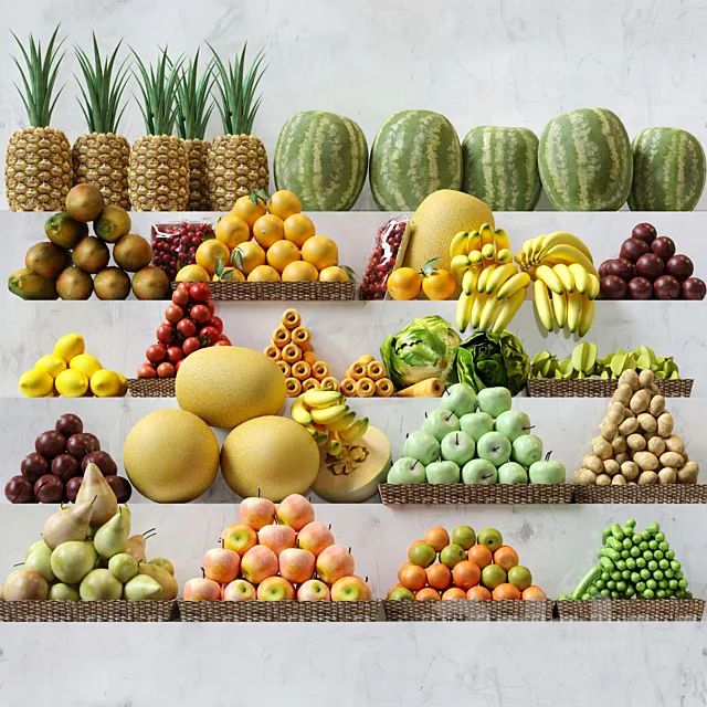 Set of fruits vegetables in the market 3. Fruits vegetables 3DS Max Model