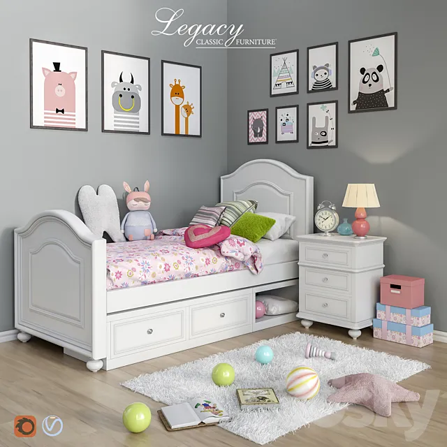 Set of furniture and accessories for the bedroom Legacy Classic set 4 3DSMax File