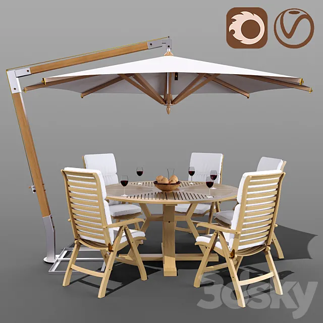 Set of garden furniture Brafab with a Garden Way umbrella 3DSMax File