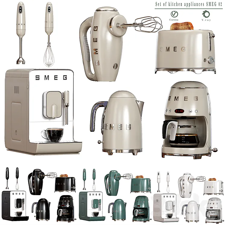 Set of kitchen appliances SMEG 02 3DS Max