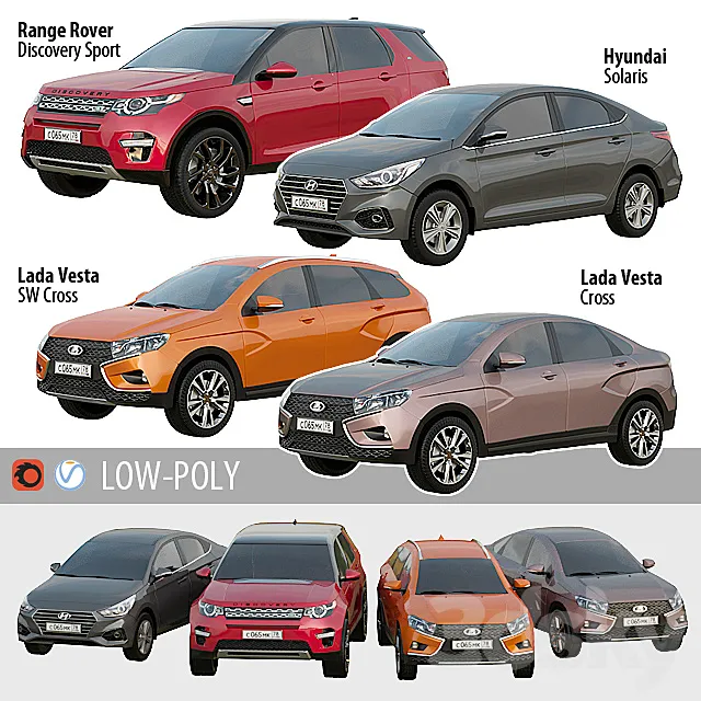 Set of low poly cars 1 3ds Max