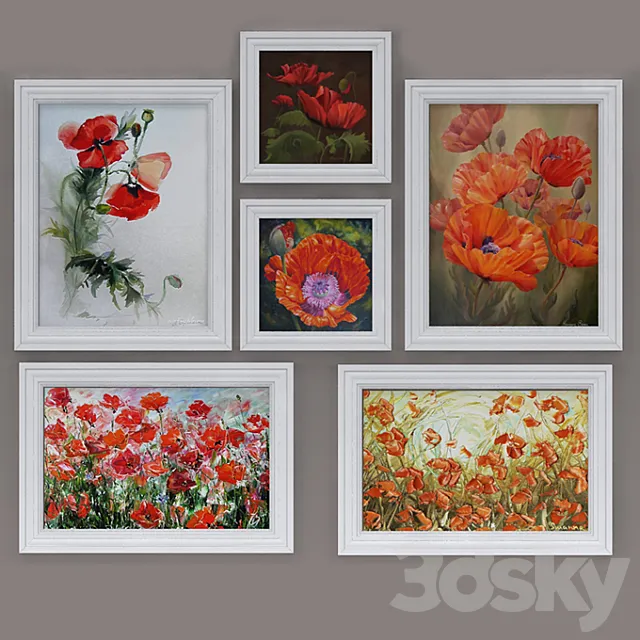 Set of modern paintings “Poppies” 3DSMax File