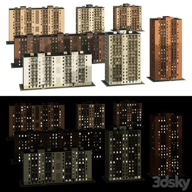 Set of multi-storey houses 2 3dsMax Model