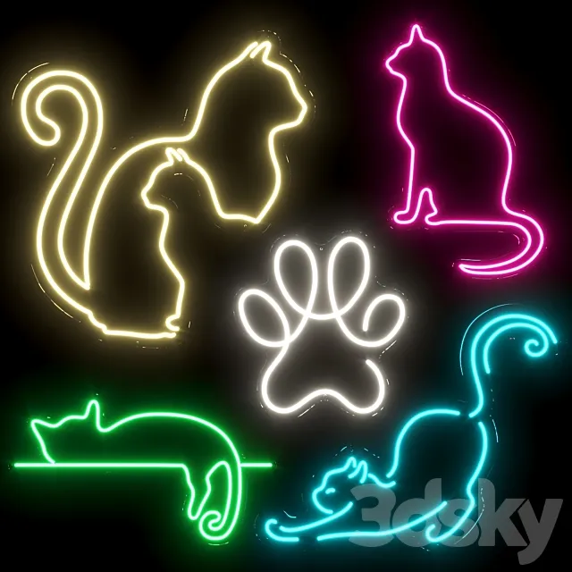 Set of neon lights Cats 01 3DS Max Model