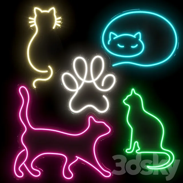 Set of neon lights Cats 02 3DS Max Model