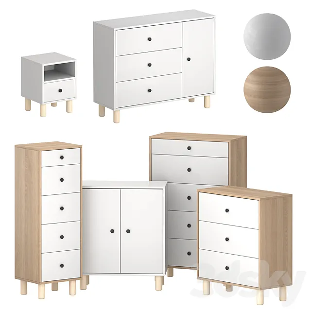 Set of nightstands and chests of drawers Nord 3dsMax Model