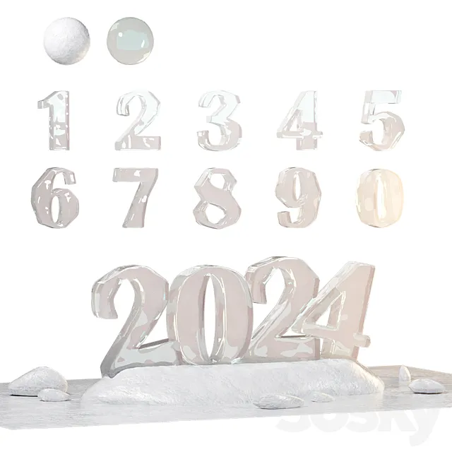 Set of numbers made of snow and ice 3dsMax Model