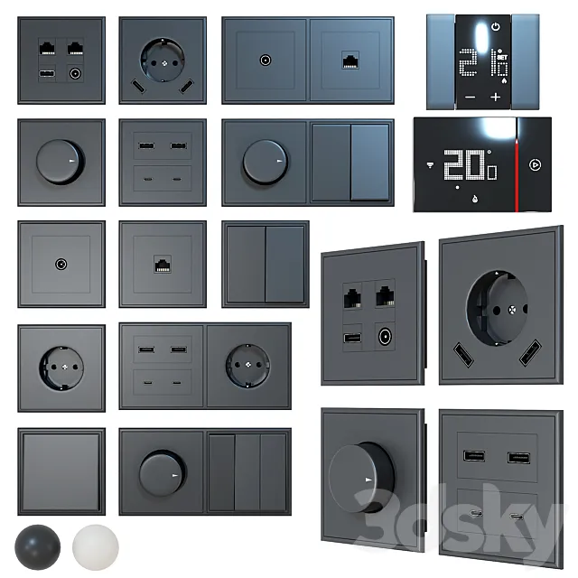 Set of outlets and switches (+ thermostats) 3ds Max