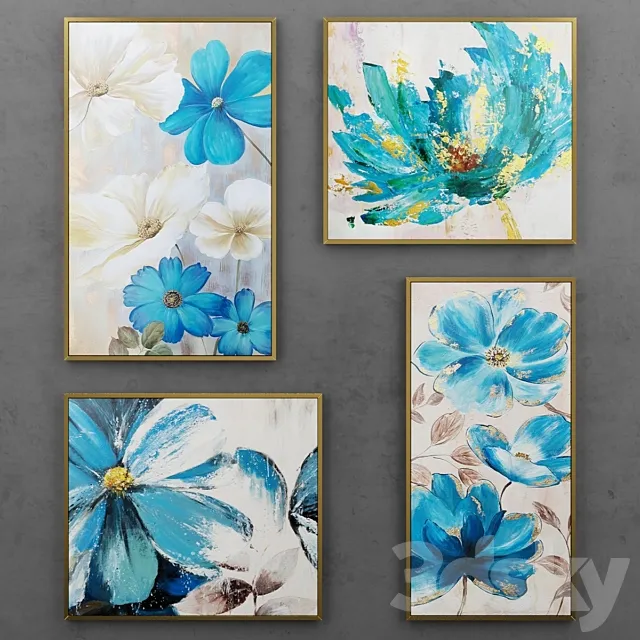 Set of paintings with blue flowers 3DSMax File