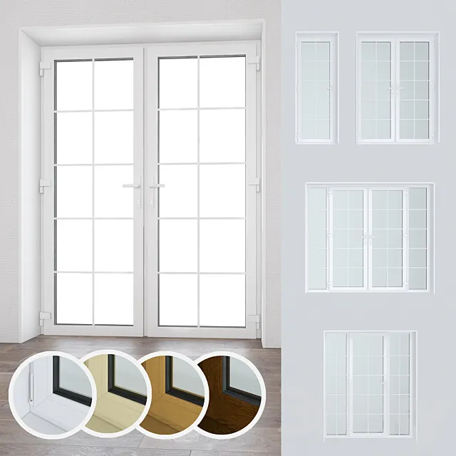 Set of plastic windows and doors 15 3ds Max