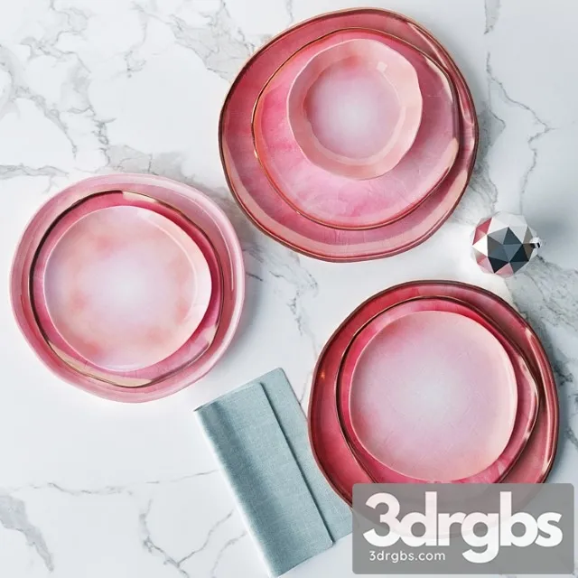 Set Of Plates In A Pink Glaze Irregular Shape 3dsmax Download