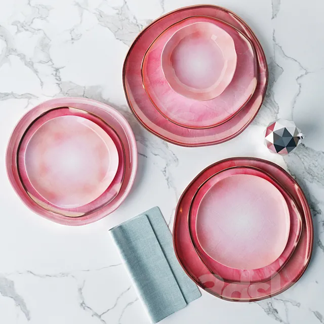 Set of plates in a pink glaze irregular shape 3DSMax File