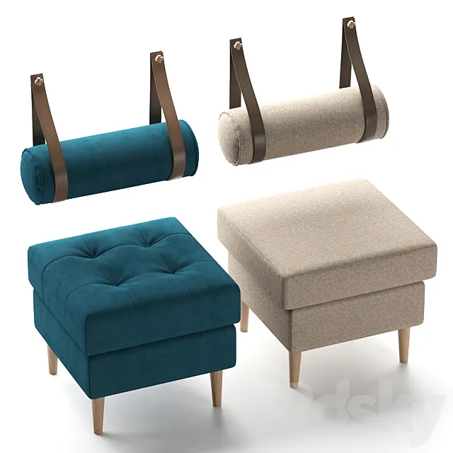 Set of poufs Siteno and Deans in 6 colors (Barhat Blue _ Ocean _ Gray; Textile Yellow _ Blue _ Light) from Divanru 3DSMax File