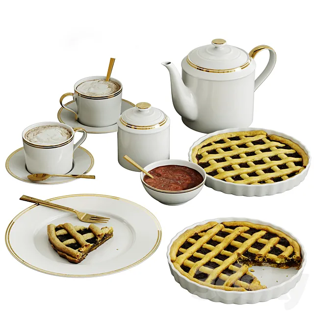 Set of Ralph Lauren Porcelain Tableware with Pies _ Cakes 3dsMax Model