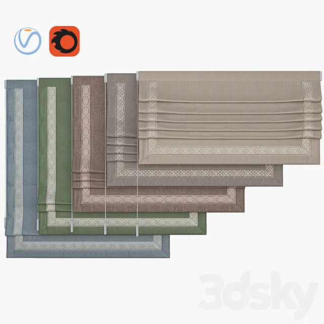 Set of Roman blinds 14 3ds Max