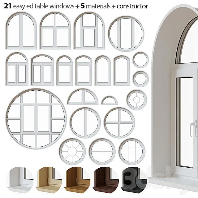 Set of round and arched windows 3DSMax File