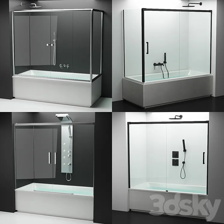 Set of shower cabins Radaway 9 + appliances 3DS Max