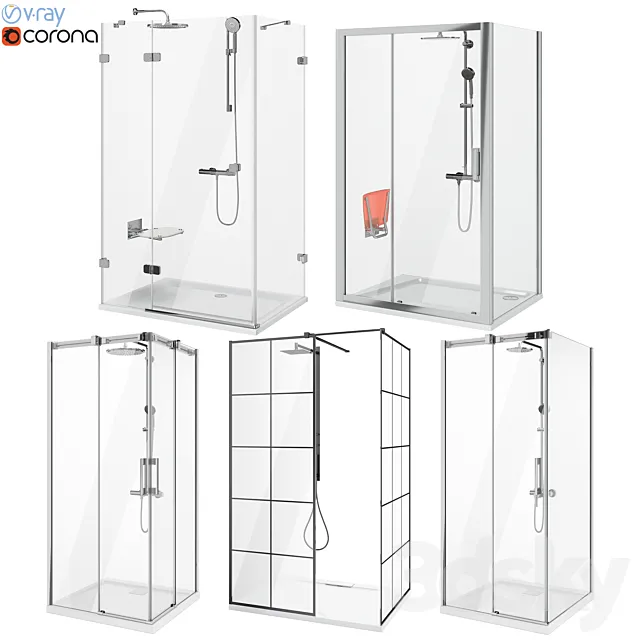 Set of shower cabins Ravak and Radaway set 89 3DS Max Model