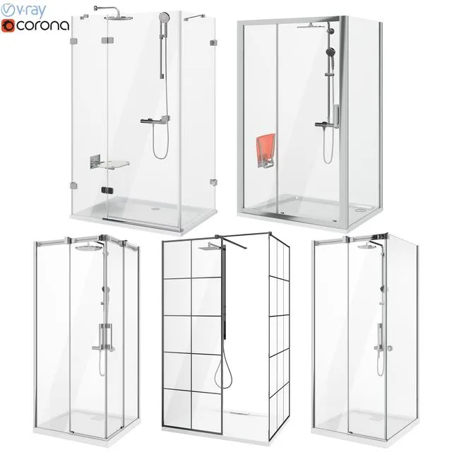 Set of shower cabins Ravak and Radaway set 89 3dsMax Model