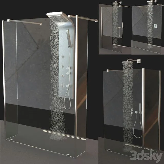 Set of shower cabins Ravak Walk-In + Mixers 3dsMax Model