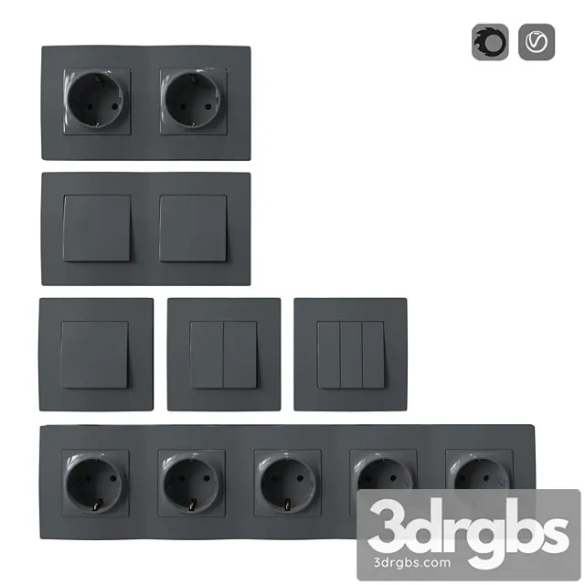 Set of sockets and switches gray