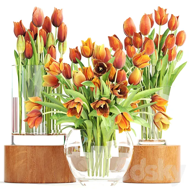 Set of spring bouquets 3. Tulips flower orange vase spring flowers 3DS Max Model