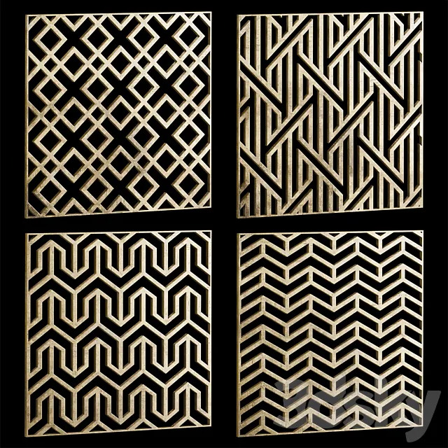 Set of square decorative panels 12 3ds Max