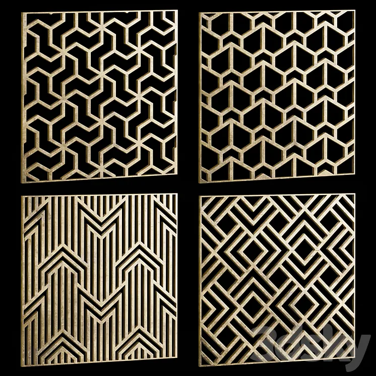 Set of square decorative panels 18 3DS Max