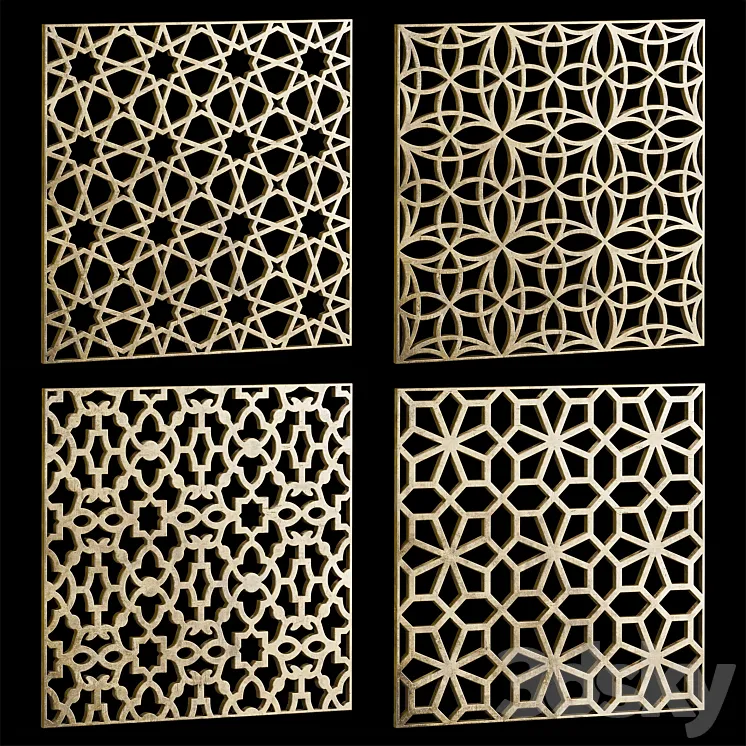 Set of square decorative panels 20 3DS Max Model