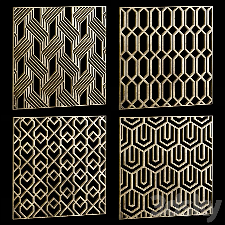Set of square decorative panels 24 3DS Max
