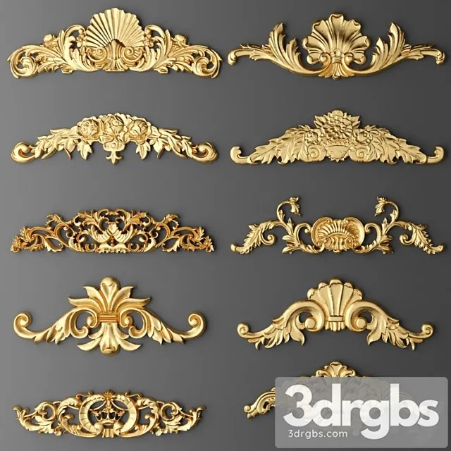 Set of Stucco Decor Stucco Luxury Gold Decor Carving Modeling Stucco Crown Cartouche Set Classic 2 3dsmax Download