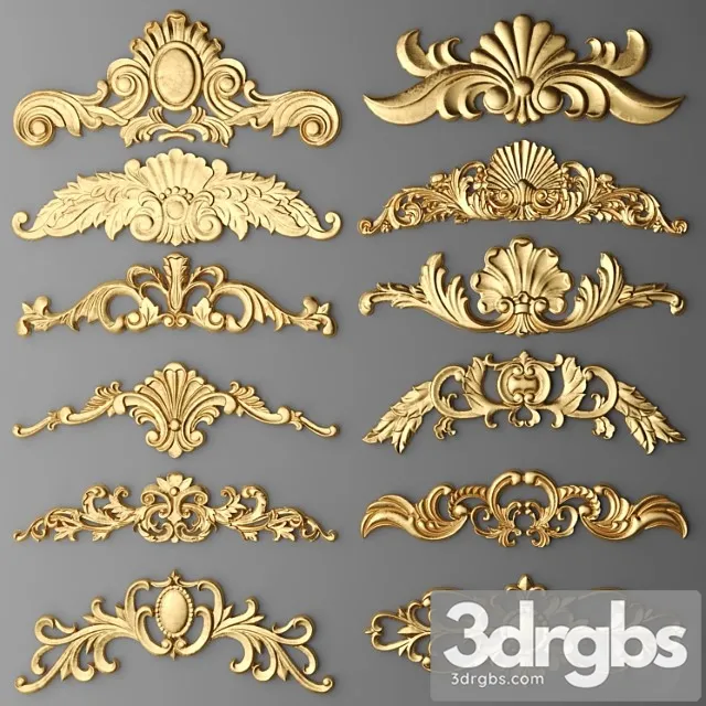 Set of Stucco Decor Stucco Luxury Gold Decor Carving Modeling Stucco Crown Cartouche Set Classic 3dsmax Download