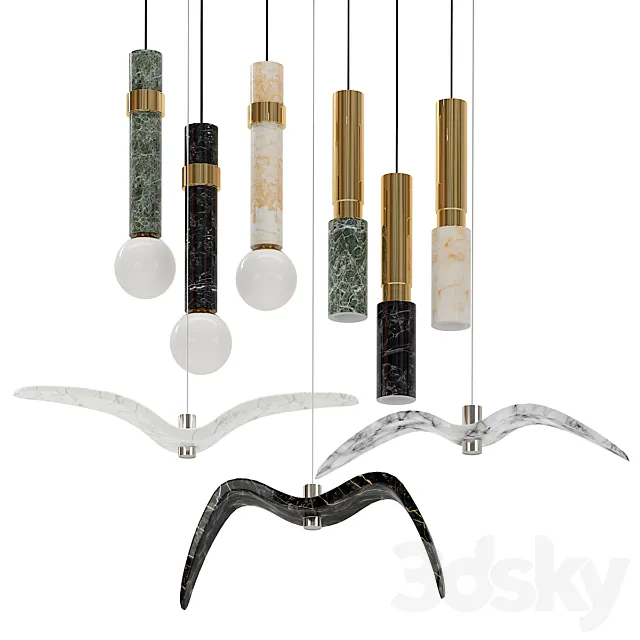 Set of suspended marble lamps 3ds Max