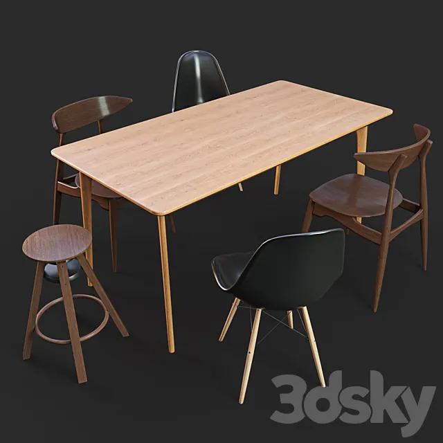 Set of table and chairs 3DSMax File