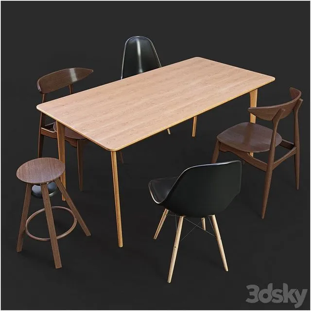 Set of table and chairs 3dsMax Model