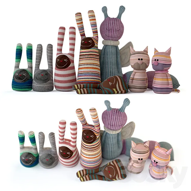 Set of textile toys from socks 3ds Max