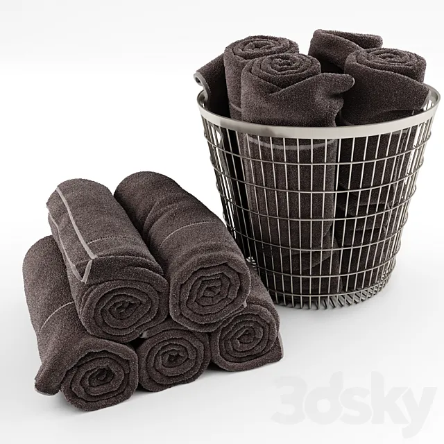 Set of towels in the basket 3ds Max