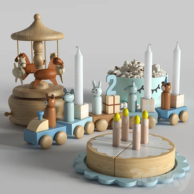 Set of toys with a cake 3DS Max