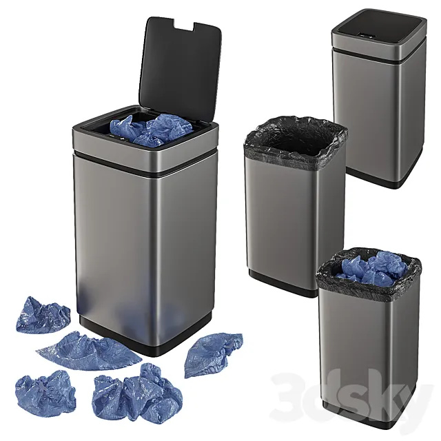 Set of trash cans with contents 3ds Max