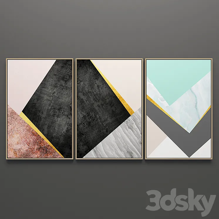 Set of triptych paintings 57 3DS Max