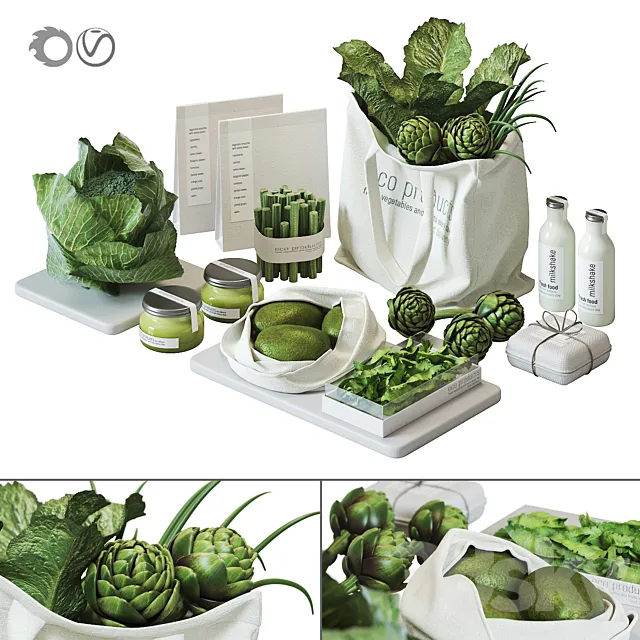 Set of vegetables for the kitchen: cabbage artichoke avocado 3dsMax Model